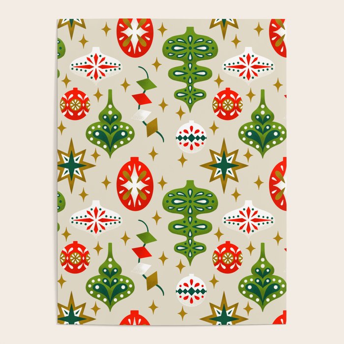 Vintage Christmas Ornaments Pattern Poster Gallery Image 4