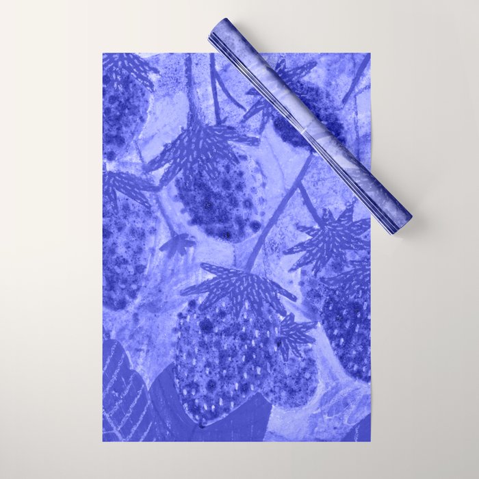 Strawberry Garden in Botanical Blue Wrapping Paper Gallery Image 1
