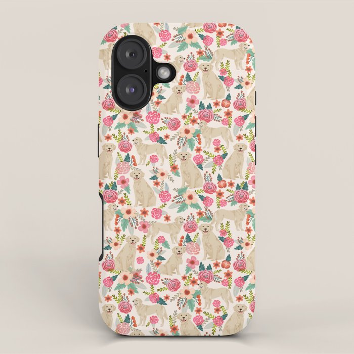 Golden retrievers must have florals cream pastel gender neutral dog art cute pet portraits labrador iPhone Case Gallery Image 1