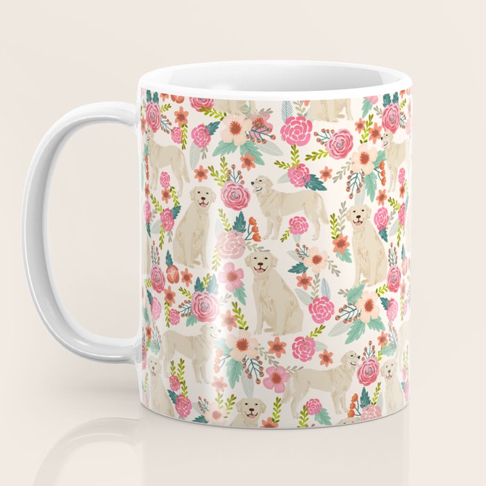 Golden retrievers must have florals cream pastel gender neutral dog art cute pet portraits labrador Coffee Mug Gallery Image 3