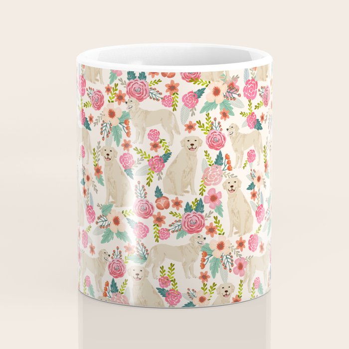 Golden retrievers must have florals cream pastel gender neutral dog art cute pet portraits labrador Coffee Mug Gallery Image 4