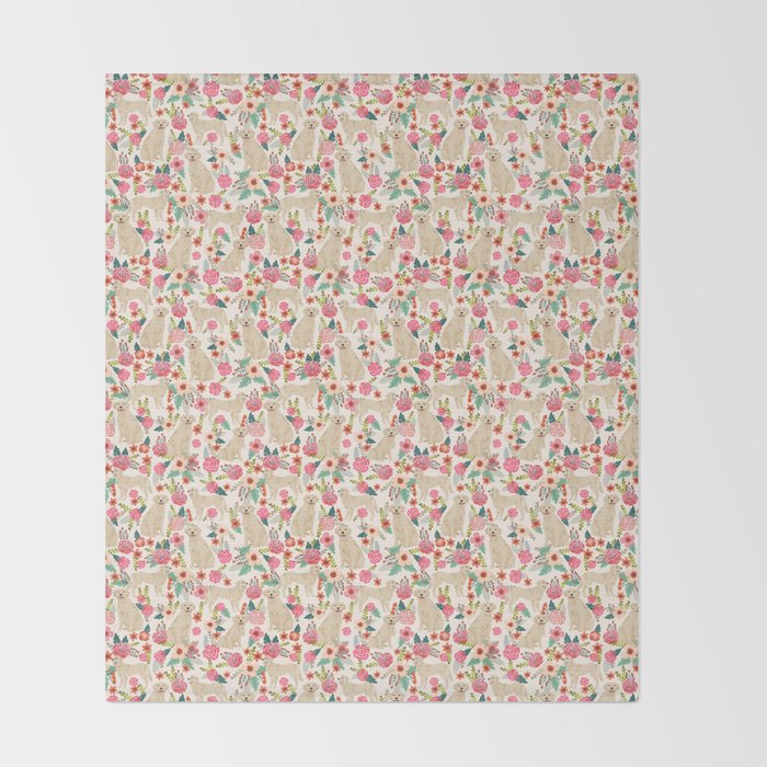 Golden retrievers must have florals cream pastel gender neutral dog art cute pet portraits labrador Throw Blanket Gallery Image 2