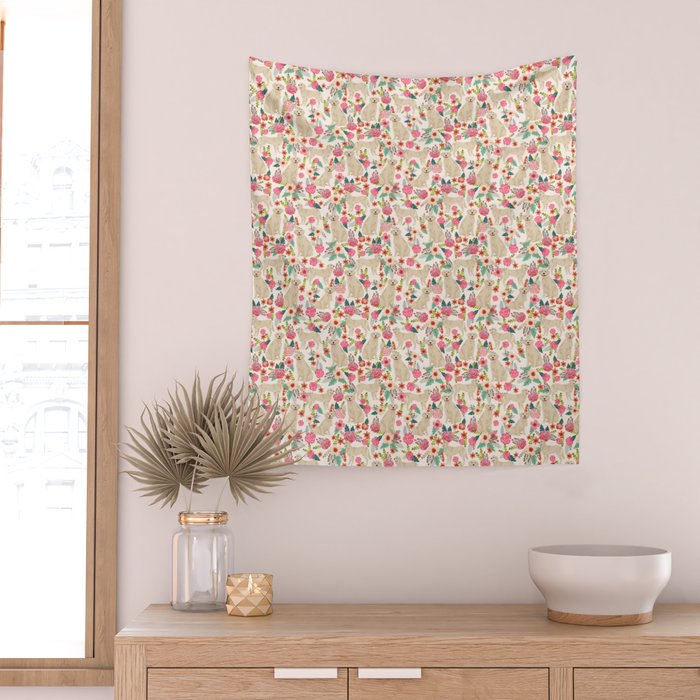 Golden retrievers must have florals cream pastel gender neutral dog art cute pet portraits labrador Wall Tapestry Gallery Image 2