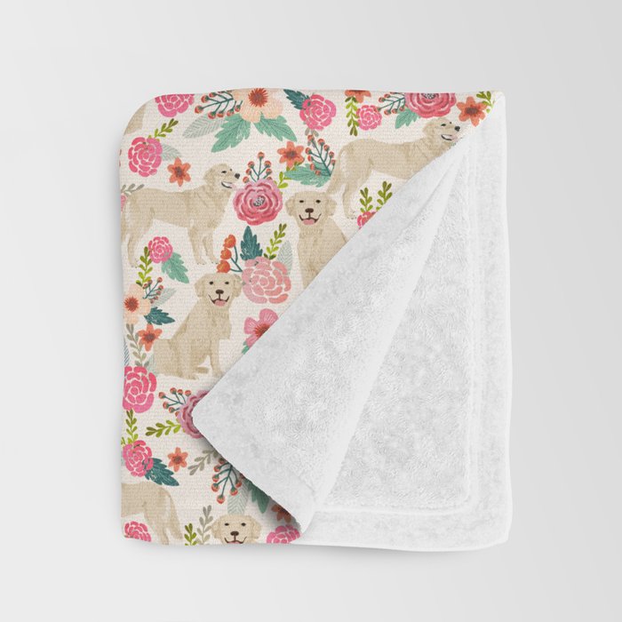 Golden retrievers must have florals cream pastel gender neutral dog art cute pet portraits labrador Throw Blanket Gallery Image 3