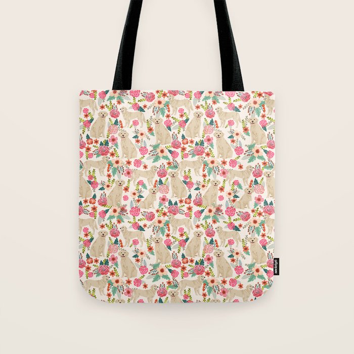 Golden retrievers must have florals cream pastel gender neutral dog art cute pet portraits labrador Tote Bag Gallery Image 1