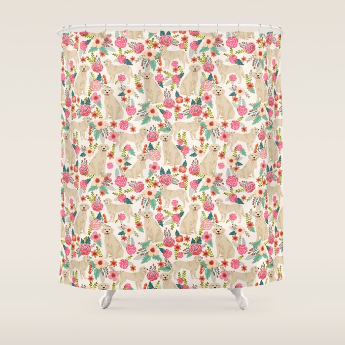 Golden retrievers must have florals cream pastel gender neutral dog art cute pet portraits labrador Shower Curtain Gallery Image 1