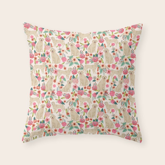 Golden retrievers must have florals cream pastel gender neutral dog art cute pet portraits labrador Throw Pillow Gallery Image 6