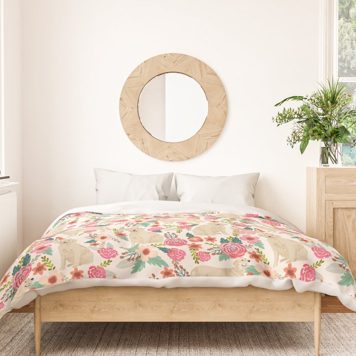 Golden retrievers must have florals cream pastel gender neutral dog art cute pet portraits labrador Duvet Cover Gallery Image 3