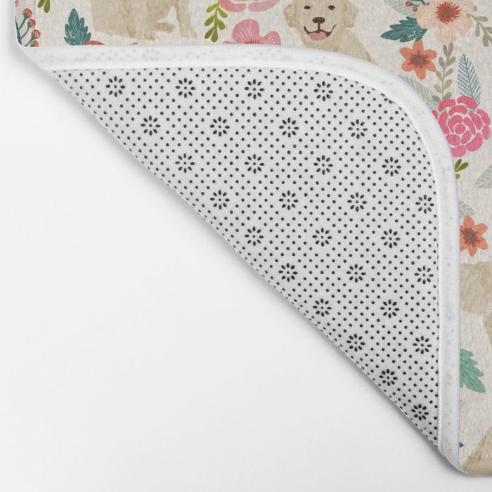 Golden retrievers must have florals cream pastel gender neutral dog art cute pet portraits labrador Bath Mat Gallery Image 2