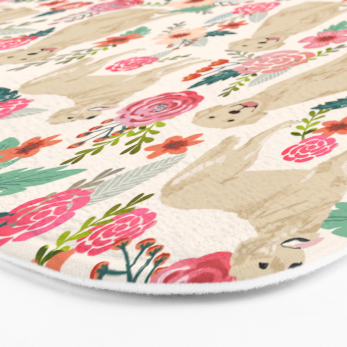 Golden retrievers must have florals cream pastel gender neutral dog art cute pet portraits labrador Bath Mat Gallery Image 3