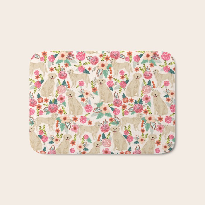 Golden retrievers must have florals cream pastel gender neutral dog art cute pet portraits labrador Bath Mat Gallery Image 1