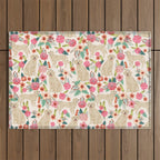 Golden retrievers must have florals cream pastel gender neutral dog art cute pet portraits labrador Outdoor Rug Gallery Image 1