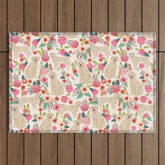 Golden retrievers must have florals cream pastel gender neutral dog art cute pet portraits labrador Outdoor Rug Gallery Image 1