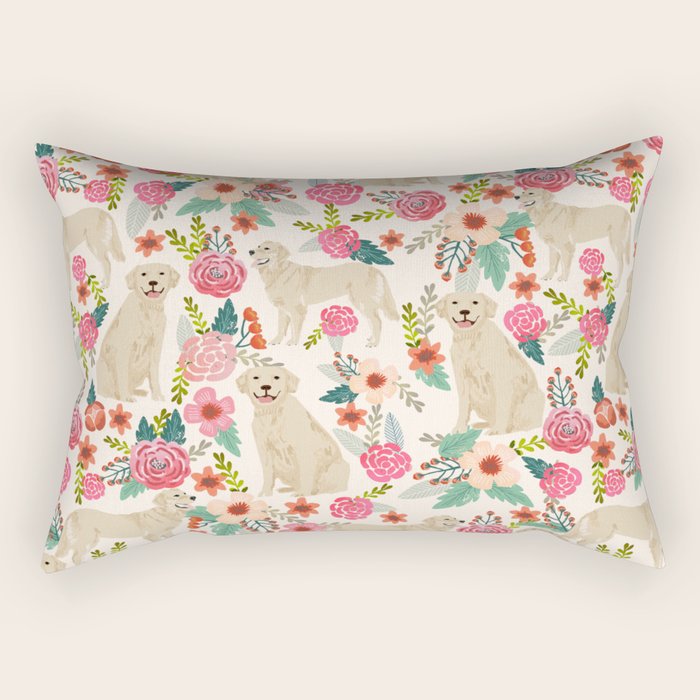 Golden retrievers must have florals cream pastel gender neutral dog art cute pet portraits labrador Rectangular Pillow Gallery Image 1