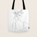 Minimal Line Art Woman with Flowers II Tote Bag Gallery Image 1