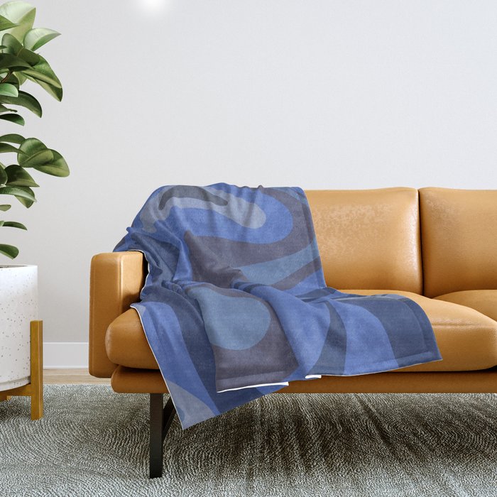 Mod Swirl Retro Abstract Pattern Blues on Blue  Throw Blanket Gallery Image 1