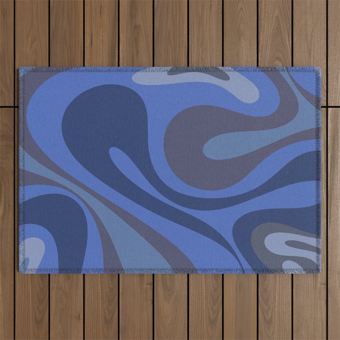 Mod Swirl Retro Abstract Pattern Blues on Blue  Outdoor Rug Gallery Image 1