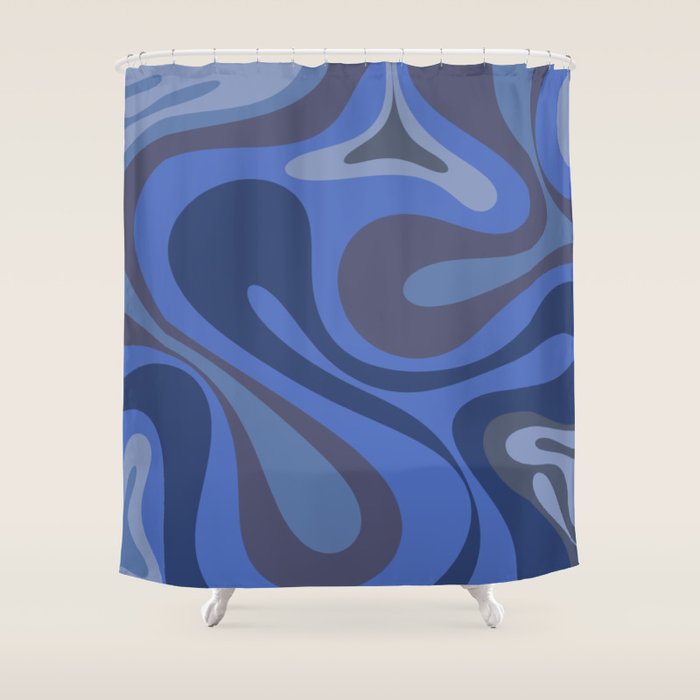 Mod Swirl Retro Abstract Pattern Blues on Blue  Shower Curtain Gallery Image 1