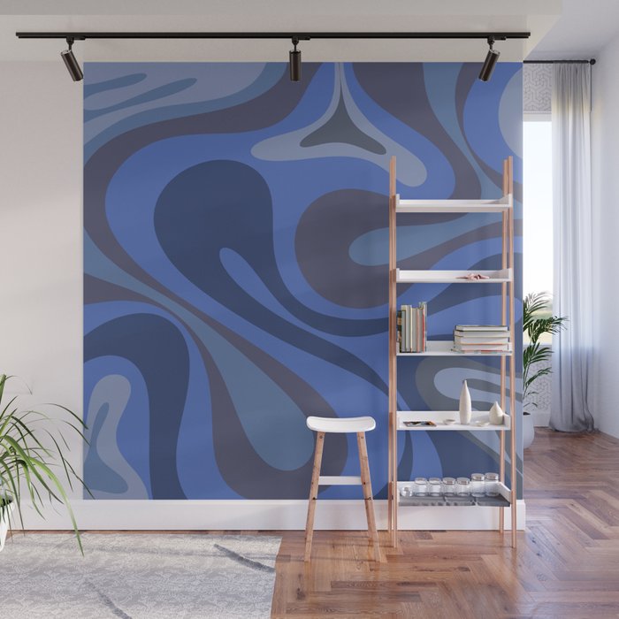 Mod Swirl Retro Abstract Pattern Blues on Blue  Wall Mural Gallery Image 1