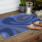 Mod Swirl Retro Abstract Pattern Blues on Blue  Outdoor Rug Gallery Image 2