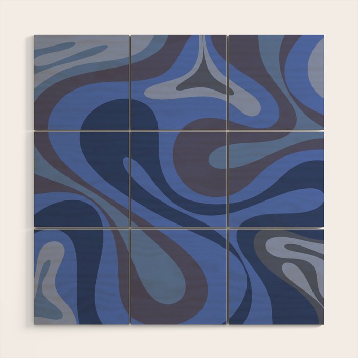 Mod Swirl Retro Abstract Pattern Blues on Blue  Wood Wall Art Gallery Image 1