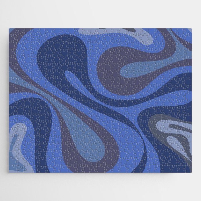 Mod Swirl Retro Abstract Pattern Blues on Blue  Jigsaw Puzzle Gallery Image 1