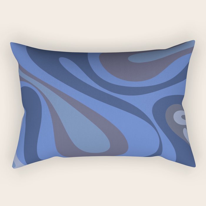 Mod Swirl Retro Abstract Pattern Blues on Blue  Rectangular Pillow Gallery Image 1