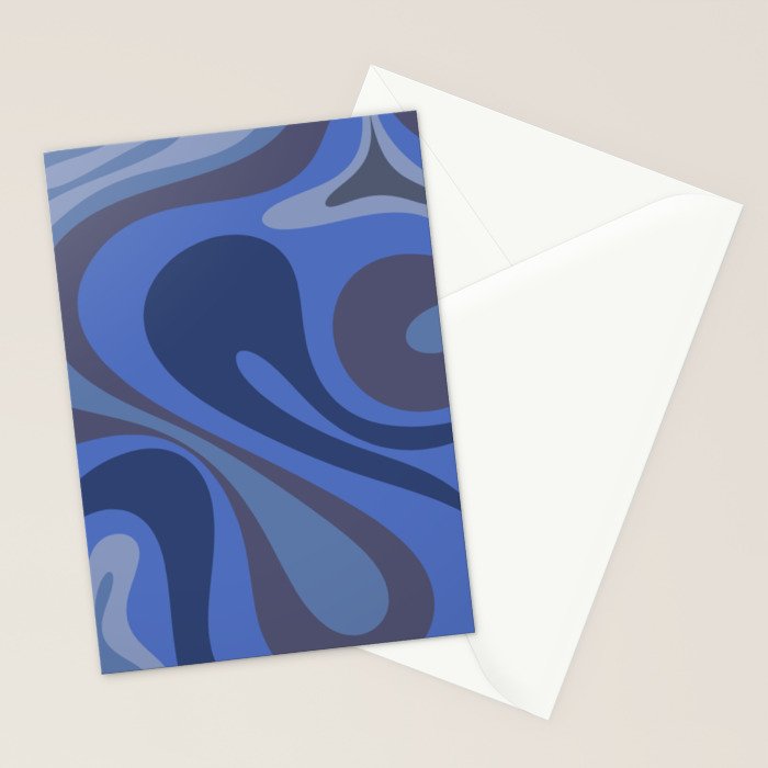 Mod Swirl Retro Abstract Pattern Blues on Blue  Stationery Card Gallery Image 2
