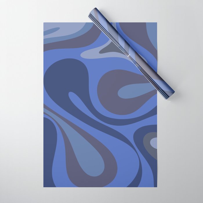 Mod Swirl Retro Abstract Pattern Blues on Blue  Wrapping Paper Gallery Image 1