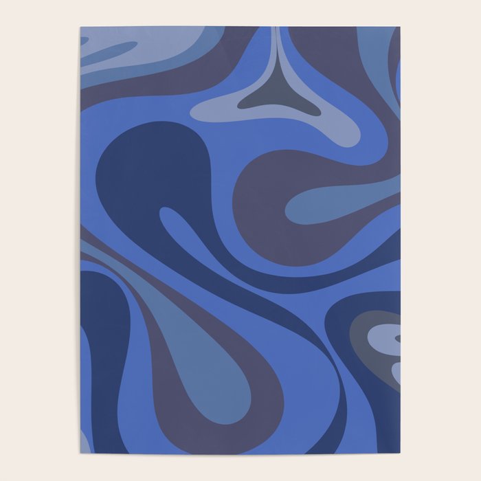 Mod Swirl Retro Abstract Pattern Blues on Blue  Poster Gallery Image 1