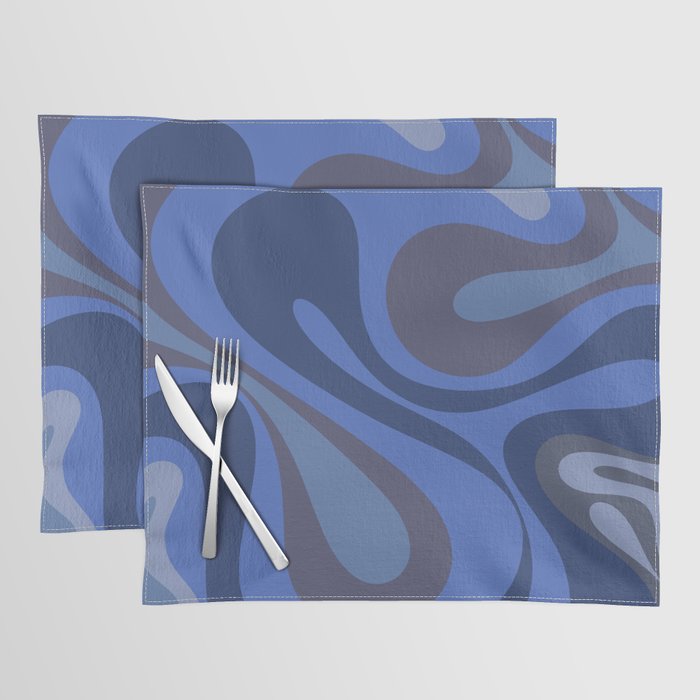Mod Swirl Retro Abstract Pattern Blues on Blue  Placemat Gallery Image 1