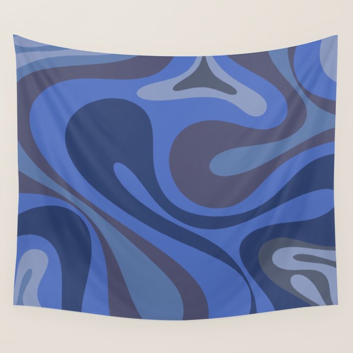 Mod Swirl Retro Abstract Pattern Blues on Blue  Wall Tapestry Gallery Image 4