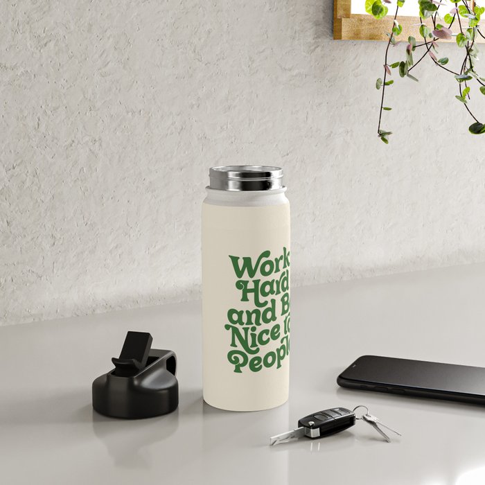 Work Hard and Be Nice to People typography in green Water Bottle Gallery Image 4