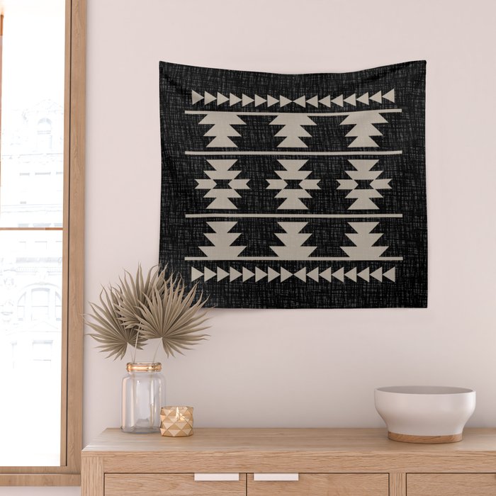 Southwestern Pattern 129 Black and Linen Wall Tapestry Gallery Image 2