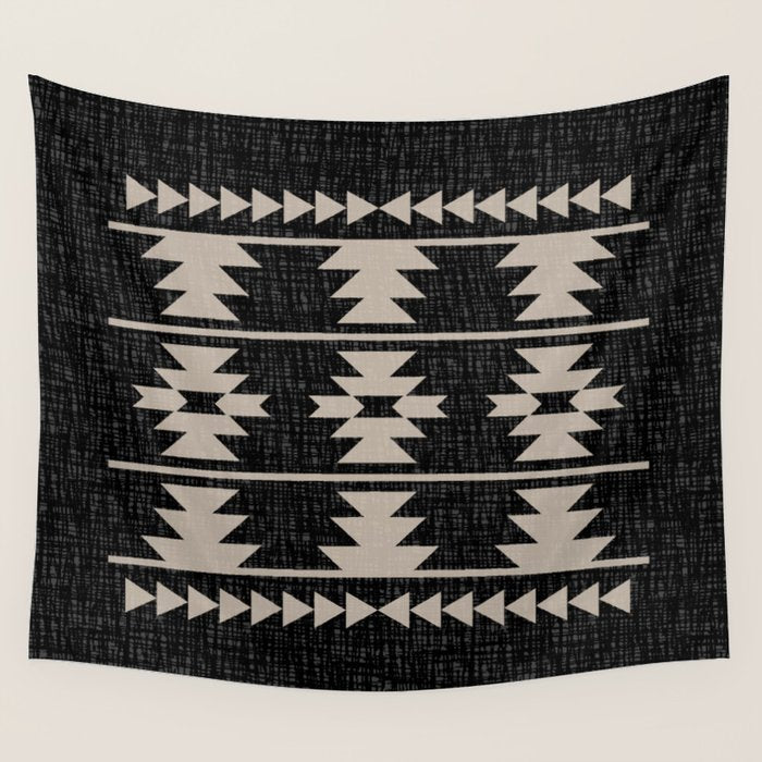 Southwestern Pattern 129 Black and Linen Wall Tapestry Gallery Image 4