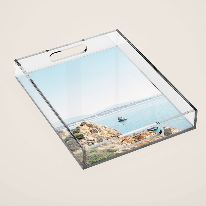 Coast of Lagos, Algarve in Portugal | Bright and airy seascape photography art Acrylic Tray Gallery Image 1