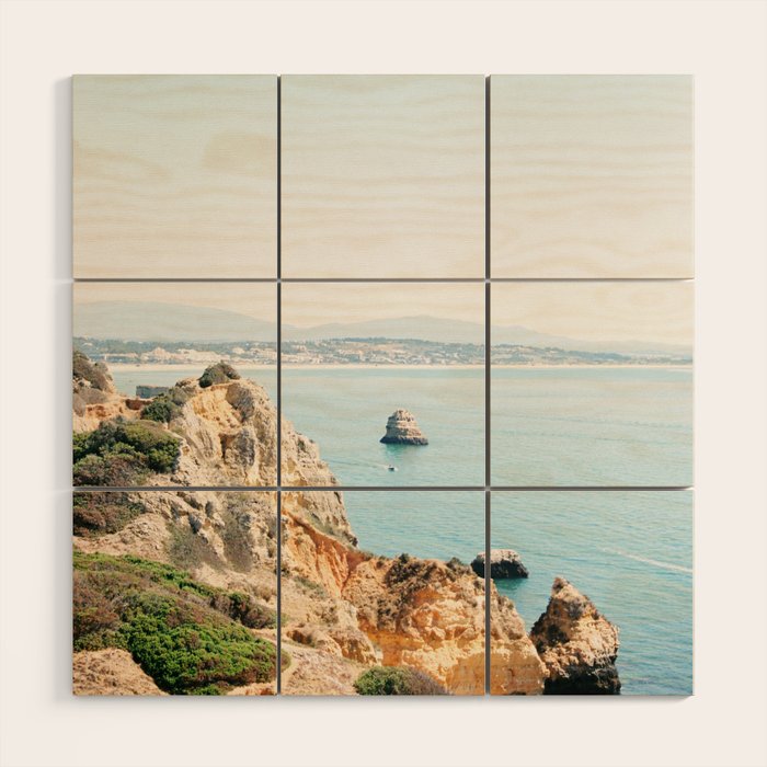 Coast of Lagos, Algarve in Portugal | Bright and airy seascape photography art Wood Wall Art Gallery Image 1