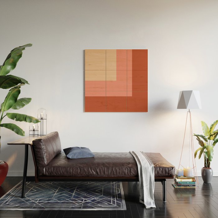 terracotta color block   Wood Wall Art Gallery Image 2