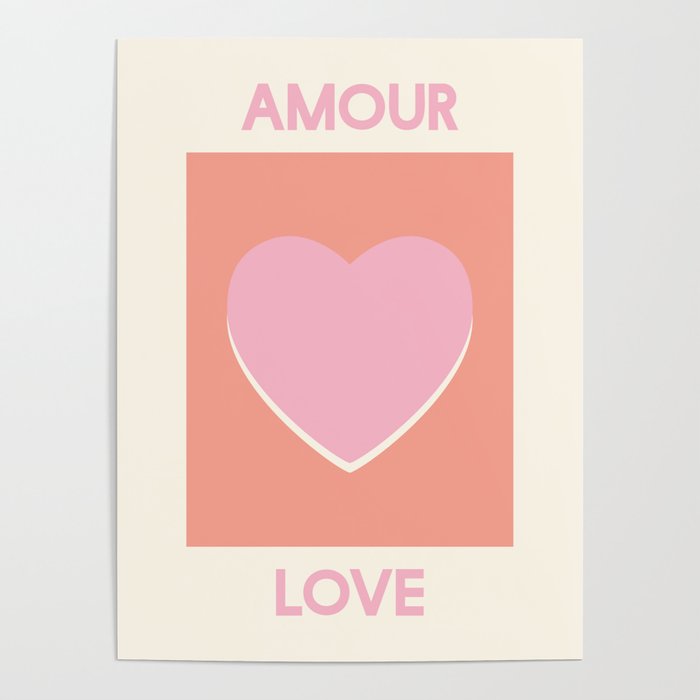 Amour Love Orange Pink Heart Poster Gallery Image 1