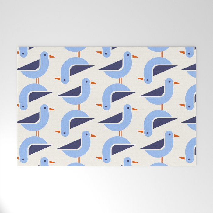 Blue Seagulls Pattern Welcome Mat Gallery Image 1