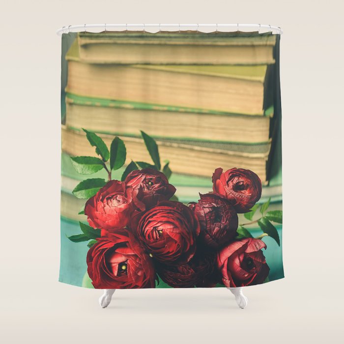 Books and Flowers Shower Curtain Gallery Image 1