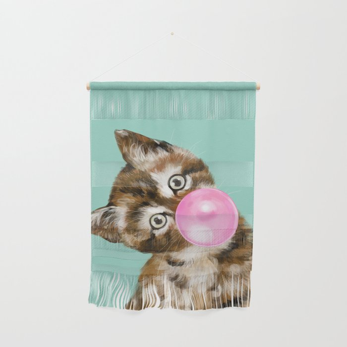 Bubble Gum Baby Cat in Green Wall Hanging Gallery Image 1
