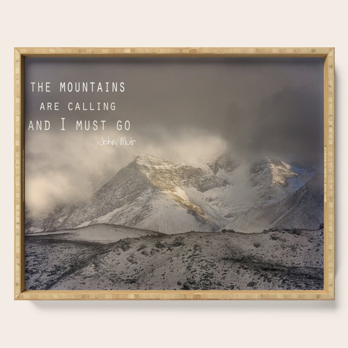 The Mountains are calling, and I must go.  John Muir. Vintage. Serving Tray Gallery Image 1