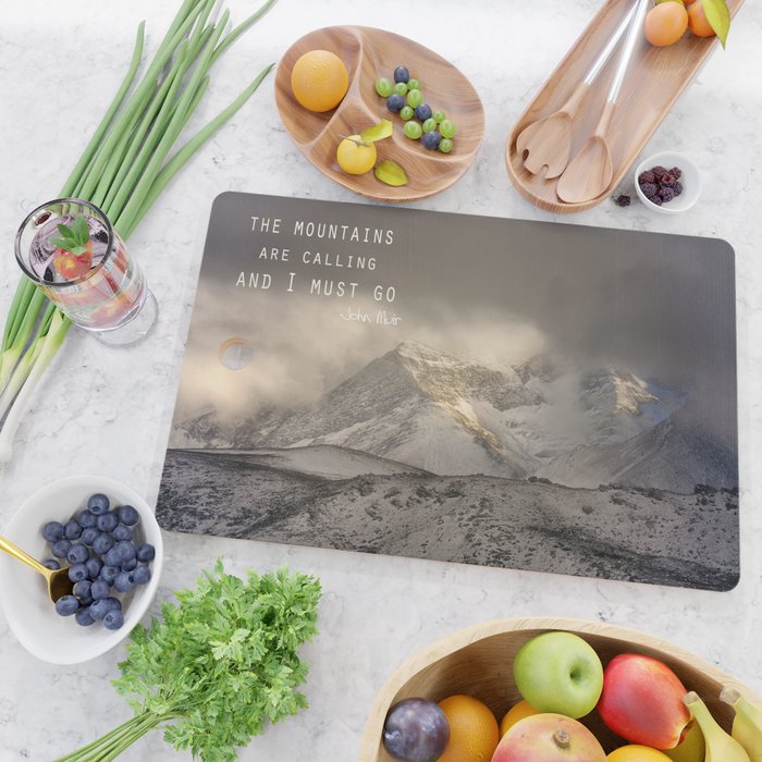 The Mountains are calling, and I must go.  John Muir. Vintage. Cutting Board Gallery Image 2