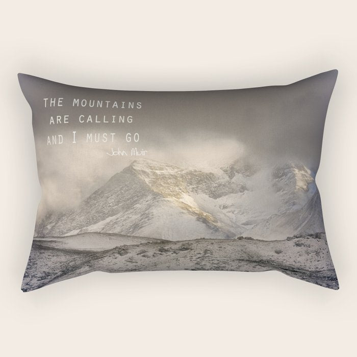The Mountains are calling, and I must go.  John Muir. Vintage. Rectangular Pillow Gallery Image 1