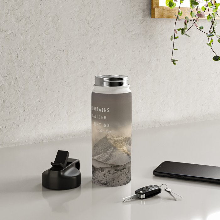 The Mountains are calling, and I must go.  John Muir. Vintage. Water Bottle Gallery Image 5