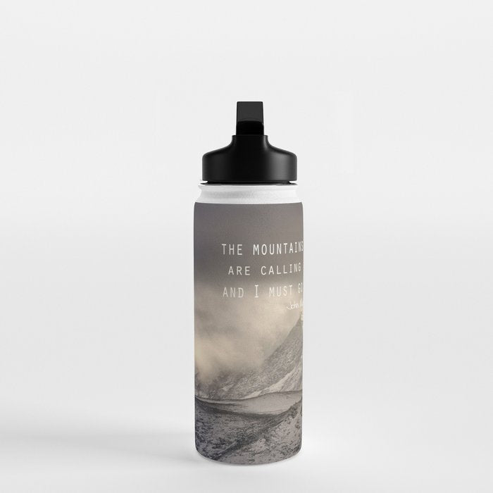 The Mountains are calling, and I must go.  John Muir. Vintage. Water Bottle Gallery Image 3
