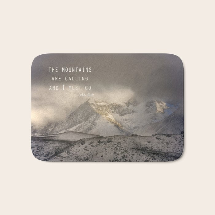 The Mountains are calling, and I must go.  John Muir. Vintage. Bath Mat Gallery Image 1