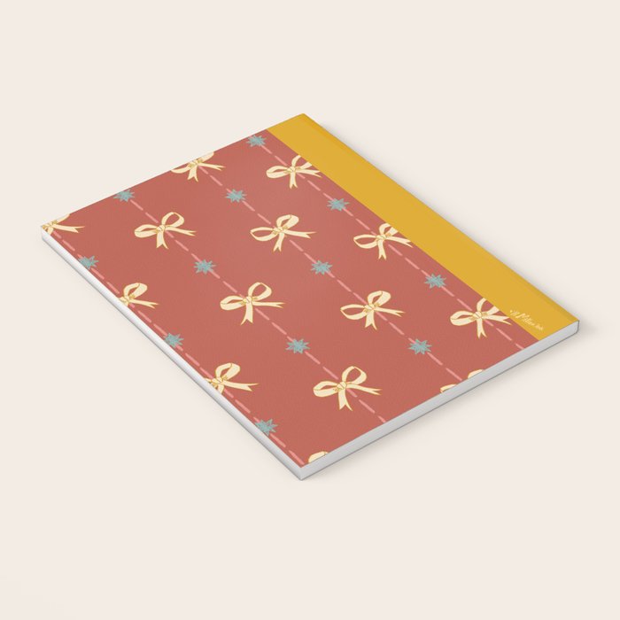 Cute Hair Bows & Stars in Burnt Red & Yellow Notebook Gallery Image 3