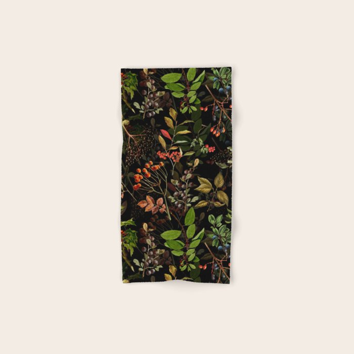 Vintage & Shabby Chic - vintage botanical wildflowers and berries on black Towels Gallery Image 1